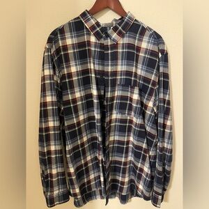 H&M Men's Casual Plaid Shirt - Navy, Red, and White